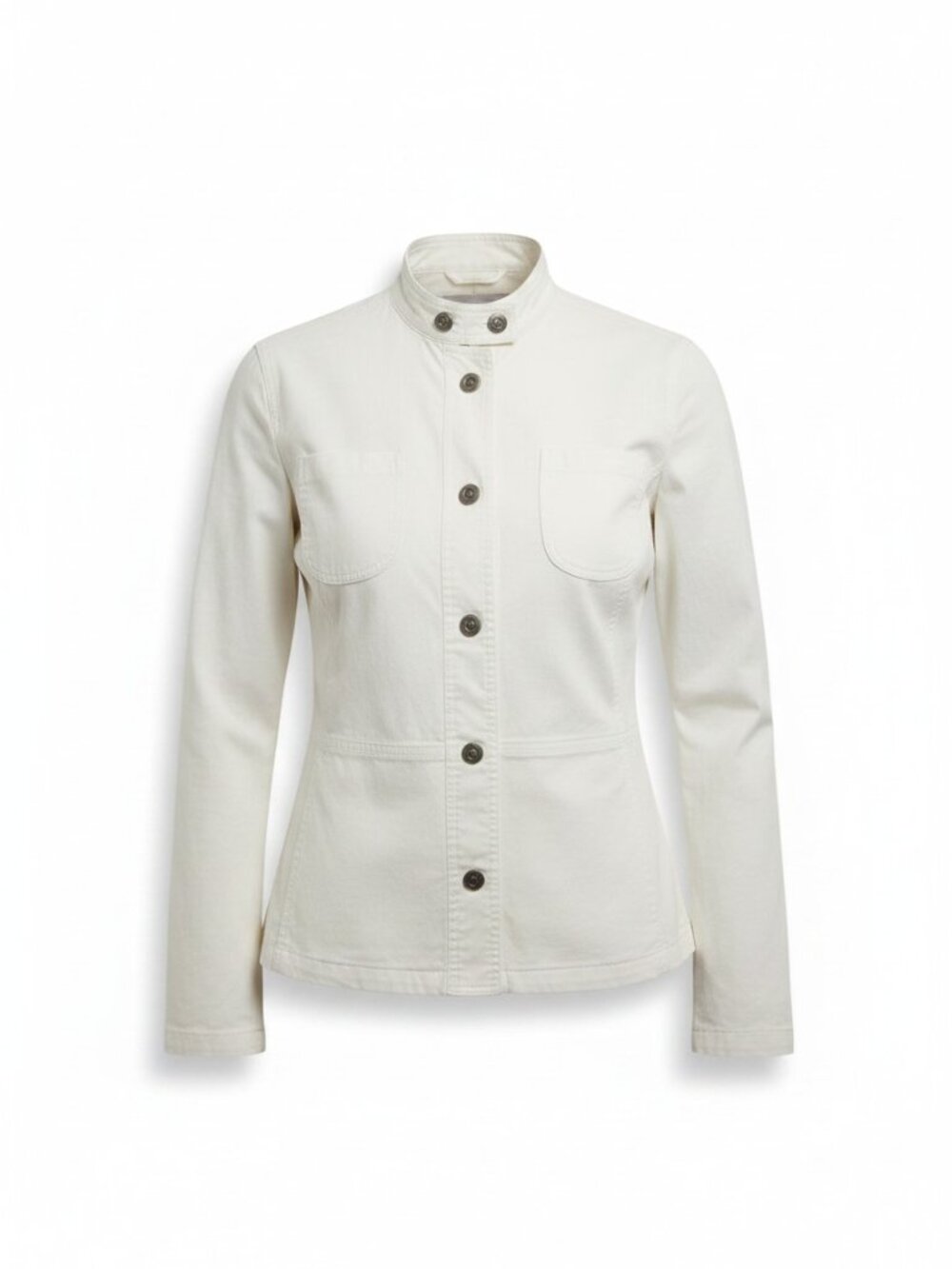 White Armani Collezioni Cotton Blend Mandarin Collar Tailored Jacket Sz 2